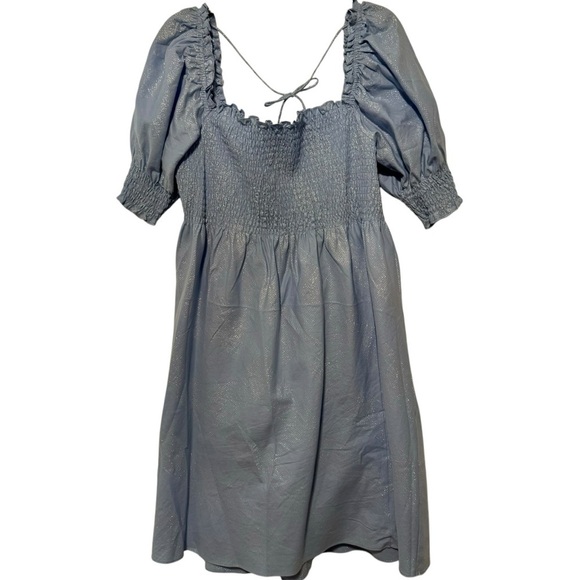 HILL HOUSE Smocked Athena Nap Dress in light blue glitter check XL - Picture 6 of 11